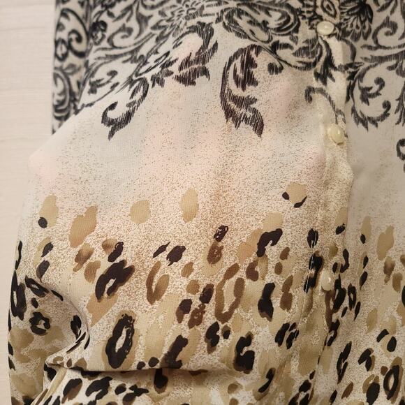 Bonworth Button Down Shirt Size L Floral Leopard Print Collar Womens Top - Picture 7 of 7